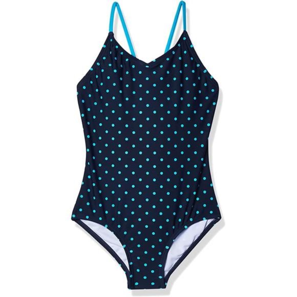 Girls' Daisy Beach Sport 1-Piece Swimsuit - Navy Dot